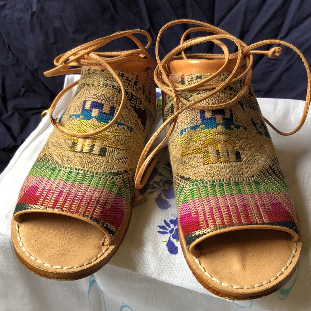 Rainbow woven lace up sandals